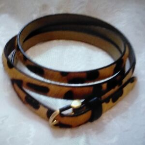TALBOTS 1X x 1/2" CHEETAH LEOPARD DYED CALF HAIR SPLIT LEATHER TRIM SKINNY BELT
